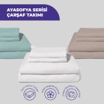 %100 Pamuk Lastikli Çarşaf Takım – Bej – Ayasofya Serisi - Image 6