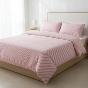 %100 Pamuk Çizgili Nevresim Takımı Toz Pembe – Pera Serisi