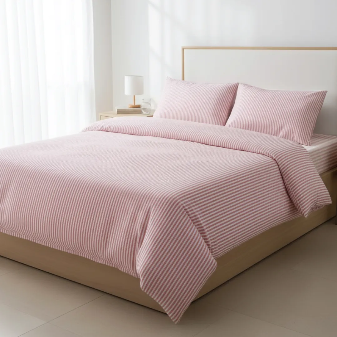 %100 Pamuk Çizgili Nevresim Takımı Toz Pembe – Pera Serisi