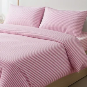 %100 Pamuk Çizgili Nevresim Takımı Pembe – Pera Serisi