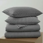 %100 Pamuk Çizgili Nevresim Takımı Siyah – Pera Serisi - 3