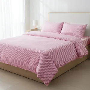 %100 Pamuk Çizgili Nevresim Takımı Pembe – Pera Serisi