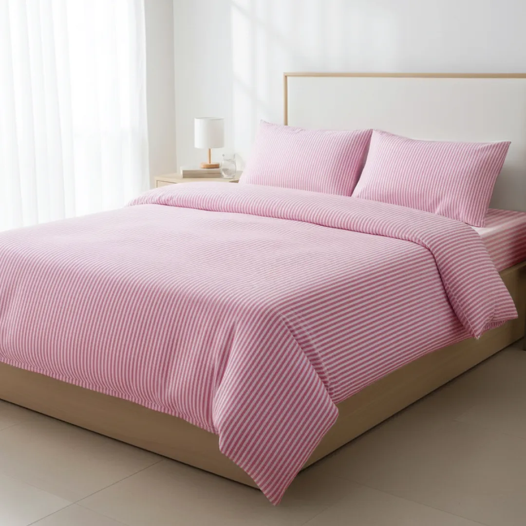 %100 Pamuk Çizgili Nevresim Takımı Pembe – Pera Serisi