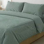 %100 Pamuk Çizgili Nevresim Takımı Yeşil – Pera Serisi - 2