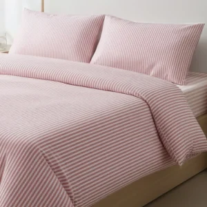 %100 Pamuk Çizgili Nevresim Takımı Toz Pembe – Pera Serisi