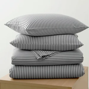 %100 Pamuk Çizgili Nevresim Takımı Antrasit – Pera Serisi