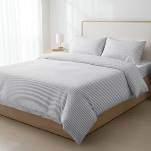 %100 Pamuk Çizgili Nevresim Takımı Gri – Pera Serisi