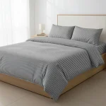 %100 Pamuk Çizgili Nevresim Takımı Antrasit – Pera Serisi - 1