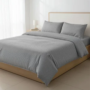 %100 Pamuk Çizgili Nevresim Takımı Antrasit – Pera Serisi