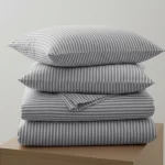 %100 Pamuk Çizgili Nevresim Takımı Gri – Pera Serisi - 3