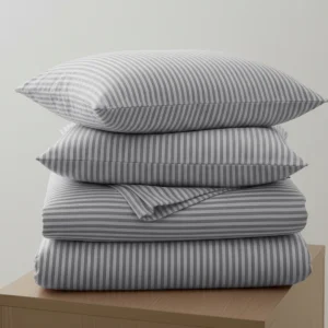 %100 Pamuk Çizgili Nevresim Takımı Gri – Pera Serisi