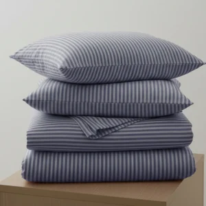 %100 Pamuk Çizgili Nevresim Takımı İndigo – Pera Serisi