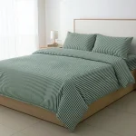 %100 Pamuk Çizgili Nevresim Takımı Yeşil – Pera Serisi - 1