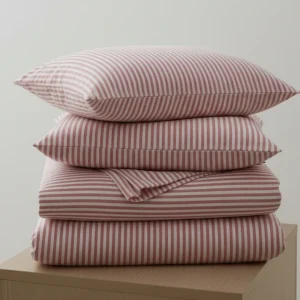 %100 Pamuk Çizgili Nevresim Takımı Toz Pembe – Pera Serisi
