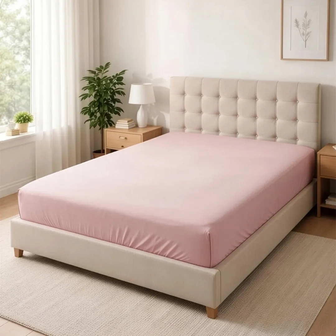 %100 Pamuk Ranforce Lastikli Çarşaf Pudra – Dolmabahçe Serisi