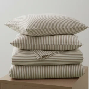 %100 Pamuk Çizgili Nevresim Takımı Cappuccino – Pera Serisi