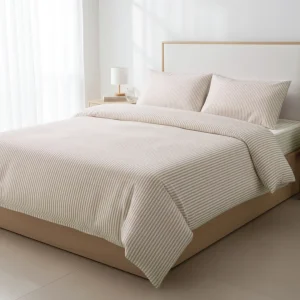 %100 Pamuk Çizgili Nevresim Takımı Cappuccino – Pera Serisi