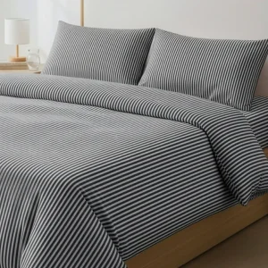 %100 Pamuk Çizgili Nevresim Takımı Siyah – Pera Serisi