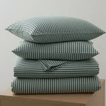 %100 Pamuk Çizgili Nevresim Takımı Yeşil – Pera Serisi - 3