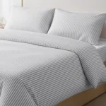 %100 Pamuk Çizgili Nevresim Takımı Gri – Pera Serisi - 2