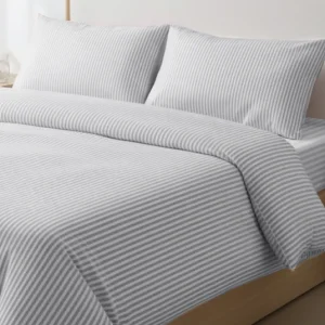 %100 Pamuk Çizgili Nevresim Takımı Gri – Pera Serisi