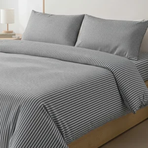 %100 Pamuk Çizgili Nevresim Takımı Antrasit – Pera Serisi