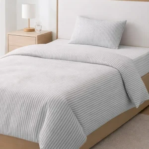 %100 Pamuk Çizgili Nevresim Takımı Gri – Pera Serisi