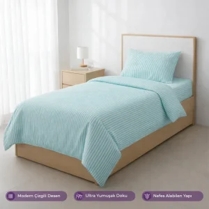 %100 Pamuk Çizgili Nevresim Takımı – İndigo / Pera Serisi