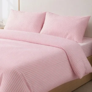 %100 Pamuk Çizgili Nevresim Takımı Pembe- Pera Serisi