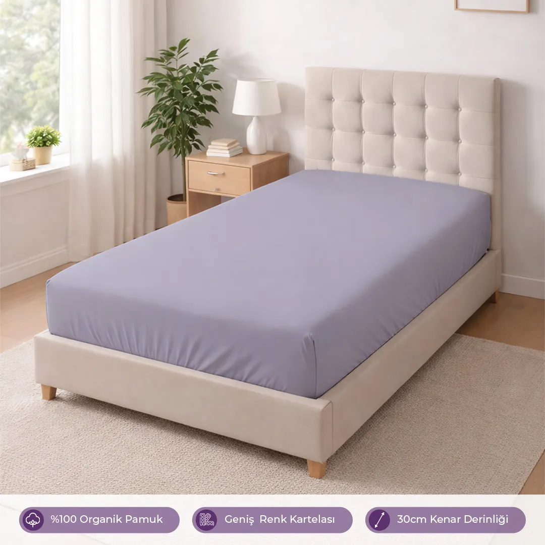 %100 Organik Pamuk Lastikli Çarşaf Lila – Dolmabahçe Serisi