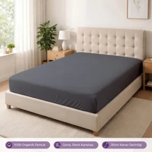 %100 Organik Pamuk Lastikli Çarşaf Antrasit –  Dolmabahçe Serisi